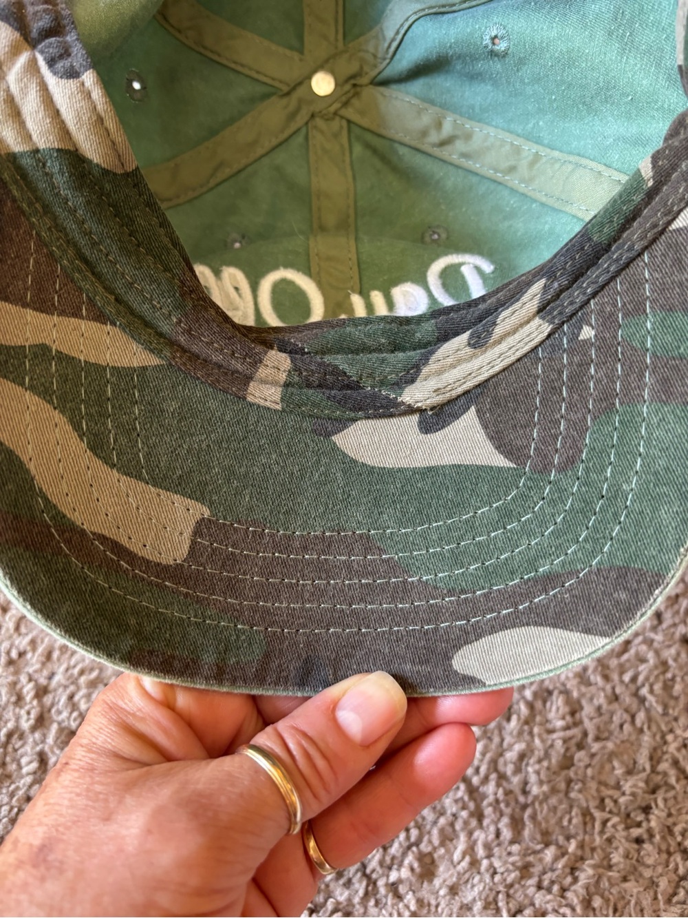 “Day Off” Ball Cap w cammo under the brim Soft Green - Picture 5 of 5